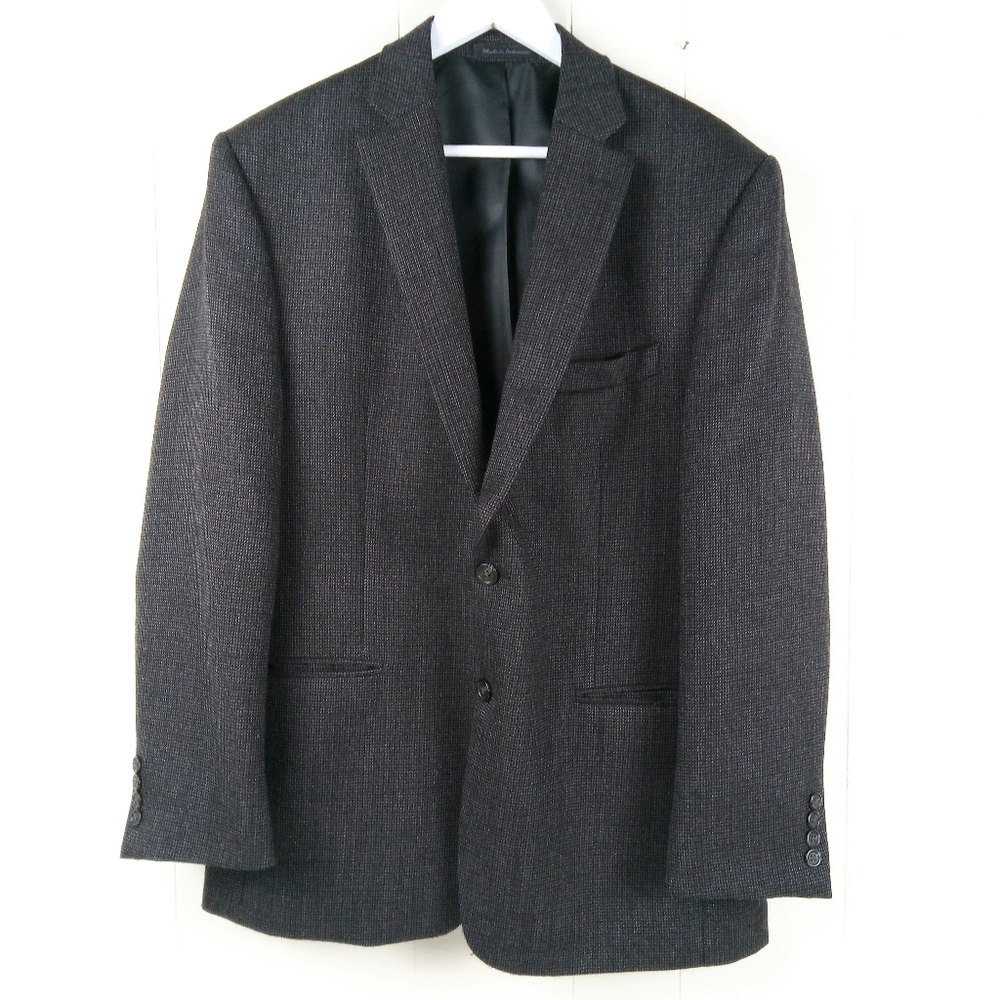 Chaps Men's Blazer Suit Jacket Size 46R Gray Houndstooth 100% Wool Plaid Check